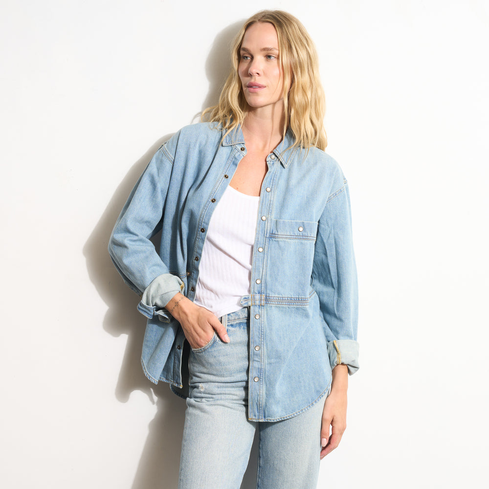 Womens Celeste Oversized Denim Shirt Jacket WWTP0012 Washed Down Vintage