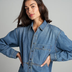 Womens Celeste Oversized Denim Shirt Jacket WWTP0012 Vintage Blue
