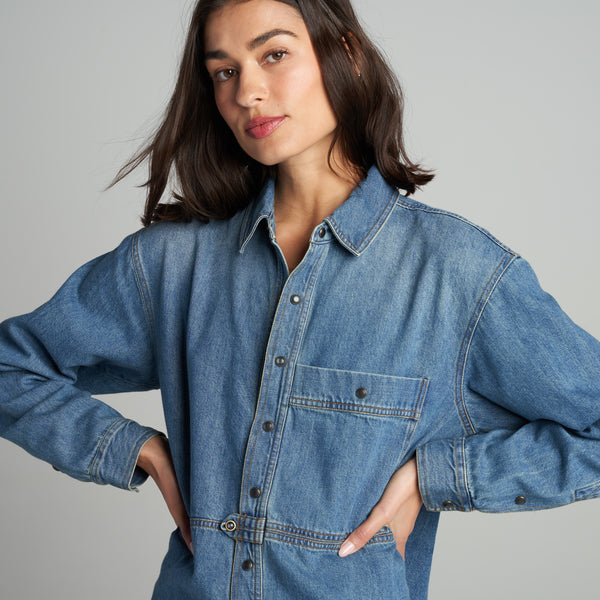 Womens Celeste Oversized Denim Shirt Jacket WWTP0012 Vintage Blue