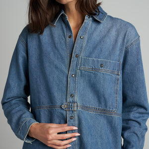 Womens Celeste Oversized Denim Shirt Jacket WWTP0012 Vintage Blue