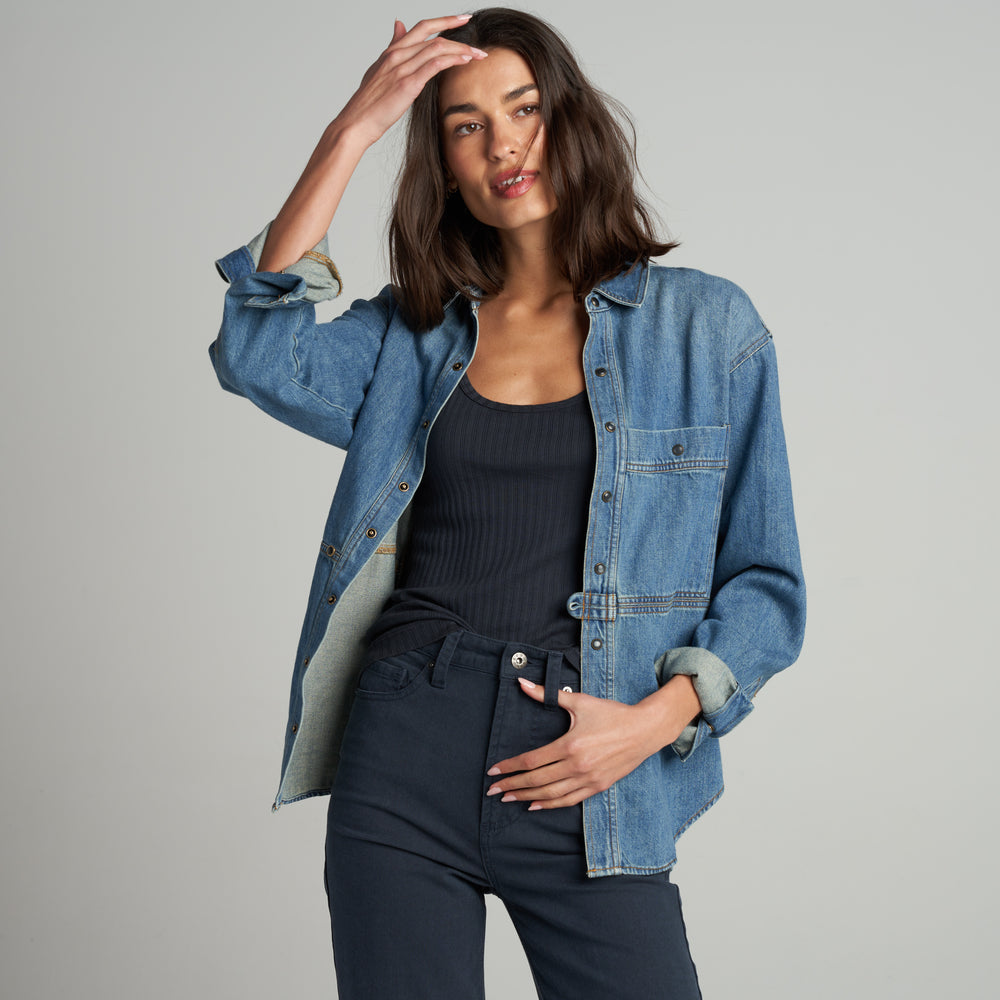 Womens Celeste Oversized Denim Shirt Jacket WWTP0012 Vintage Blue