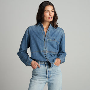 Womens Celeste Oversized Denim Shirt Jacket WWTP0012 Vintage Blue