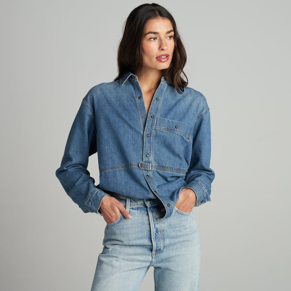 Womens Celeste Oversized Denim Shirt Jacket WWTP0012 Vintage Blue