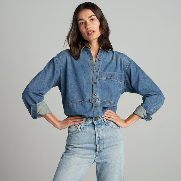 Womens Celeste Oversized Denim Shirt Jacket WWTP0012 Vintage Blue