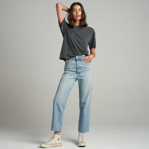 Womens Claire Oversized Crewneck Tee WKTP0022 Faded Black