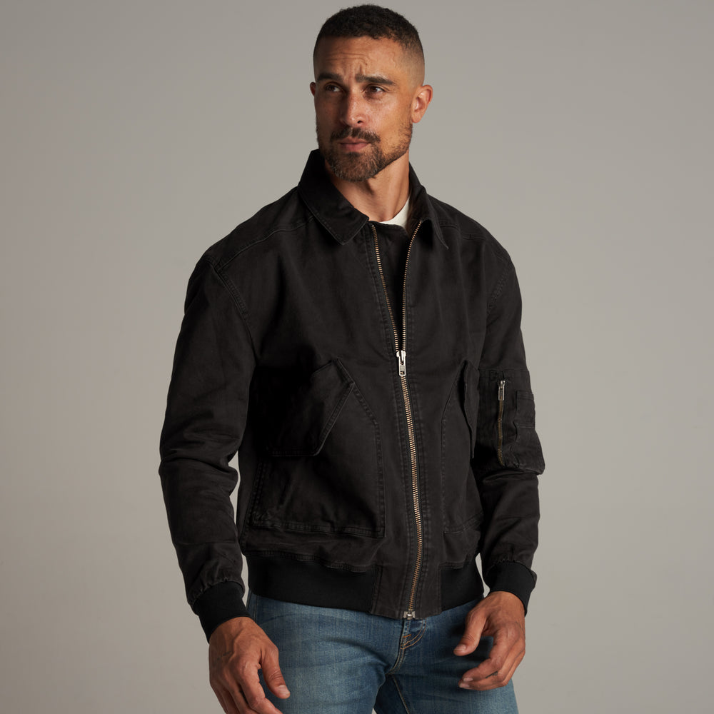 Mens Dillon Mid-Century Twill Bomber Jacket MWOW0004 Washed Black