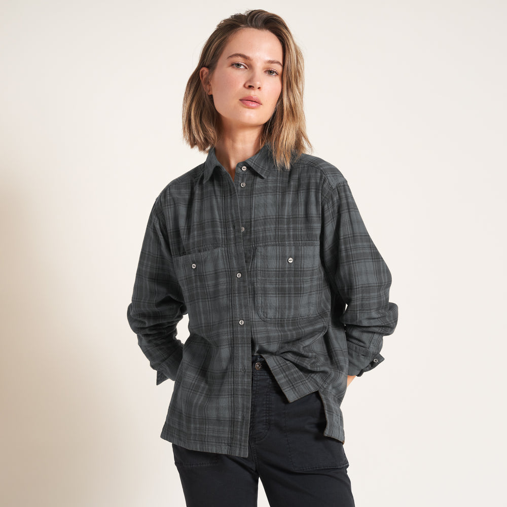 Womens Dallas Oversized Plaid Shirt WWPT0005 Steel Haze Plaid