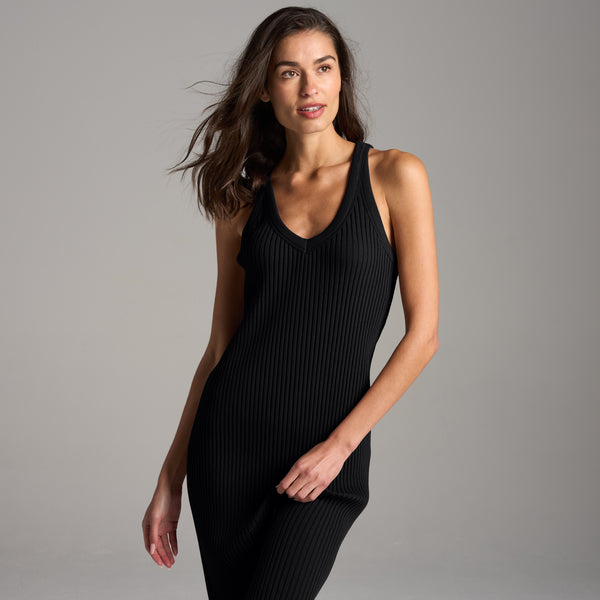Womens Duluth V Neck Rib Tank Dress WKDR0009 Black