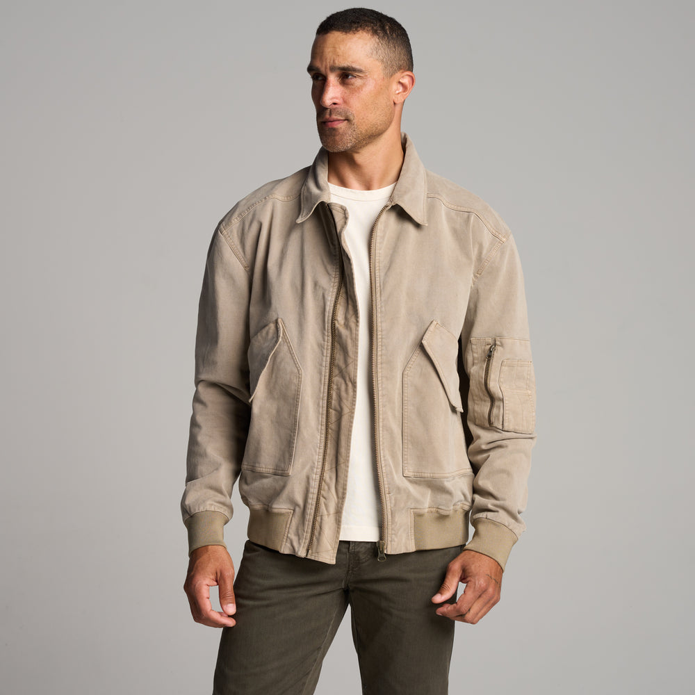 Mens Dillon Mid-Century Twill Bomber Jacket MWOW0004 Stone