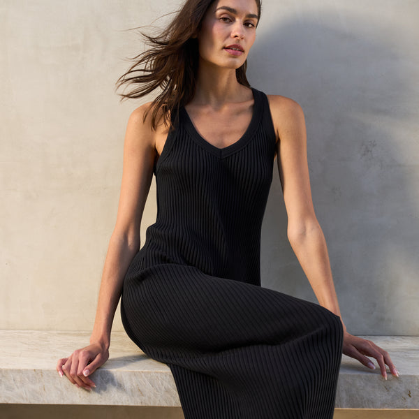 Womens Duluth V Neck Rib Tank Dress WKDR0009 Black