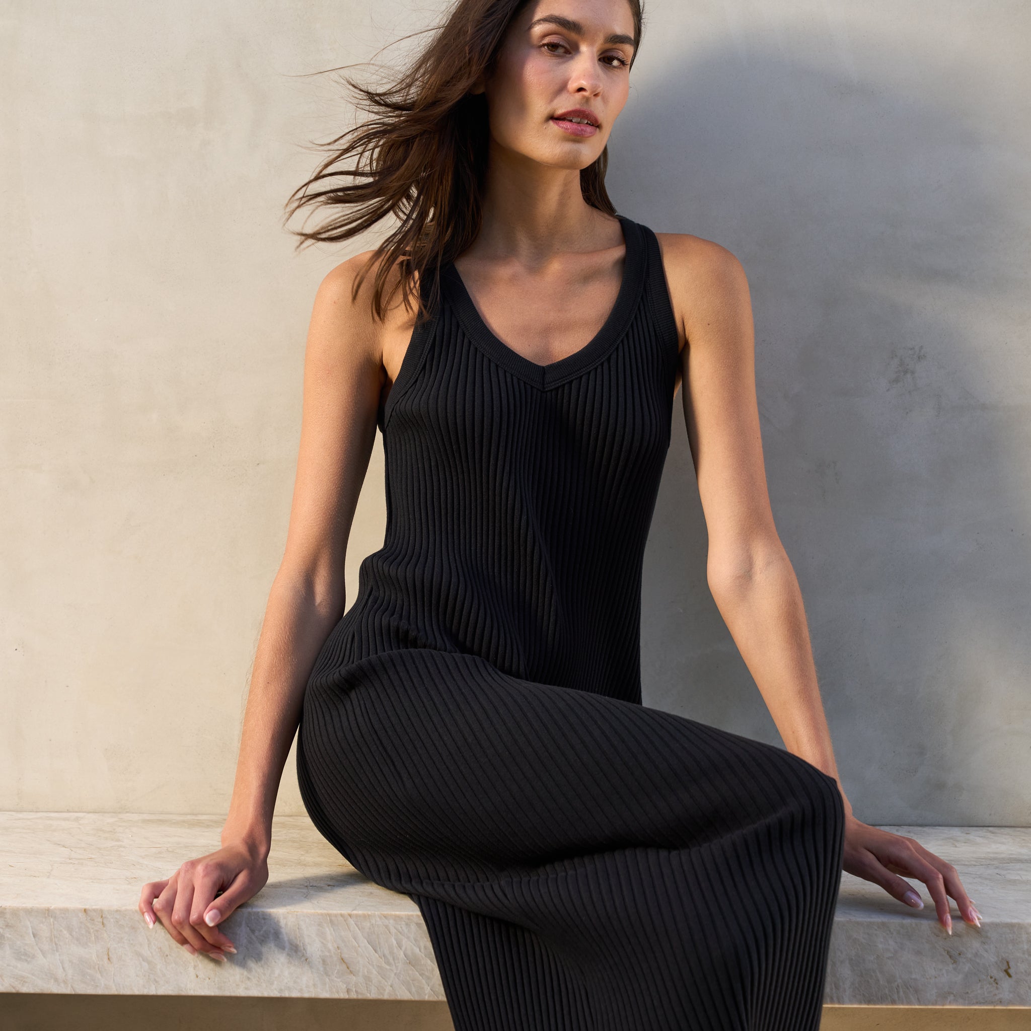 Duluth V Neck Rib Tank Dress, WKDR0009 / Black / M