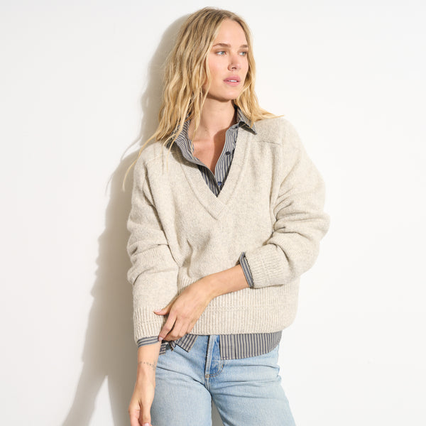 Womens Eden Deep V Neck Sweater WSTP0003 Fieldstone Melange
