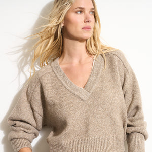 Womens Eden Deep V Neck Sweater WSTP0003 Stone Melange