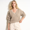 Womens Eden Deep V Neck Sweater WSTP0003 Stone Melange