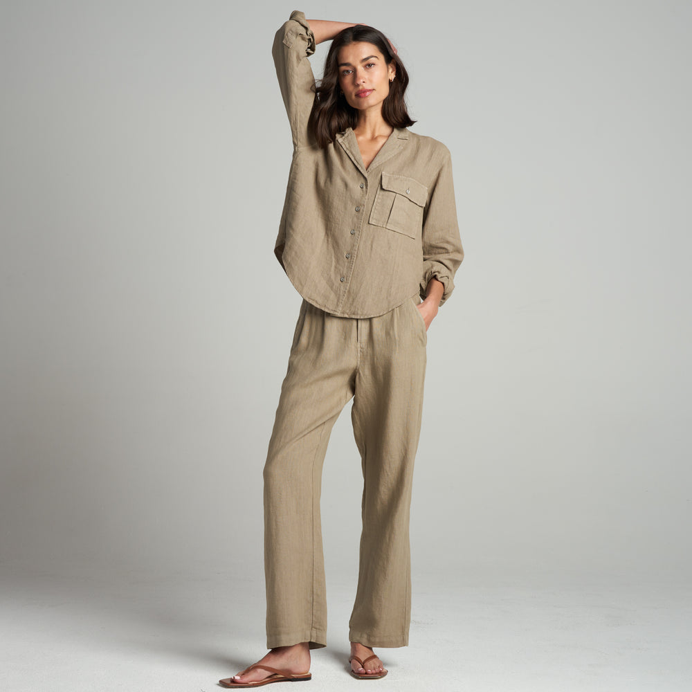 Womens Edith Long Sleeve Linen Shirt WWTP0014 Harvest
