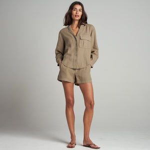 Womens Edith Long Sleeve Linen Shirt WWTP0014 Harvest