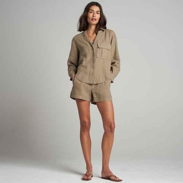 Womens Edith Long Sleeve Linen Shirt WWTP0014 Harvest