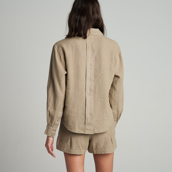 Womens Edith Long Sleeve Linen Shirt WWTP0014 Harvest