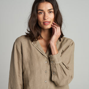 Womens Edith Long Sleeve Linen Shirt WWTP0014 Harvest