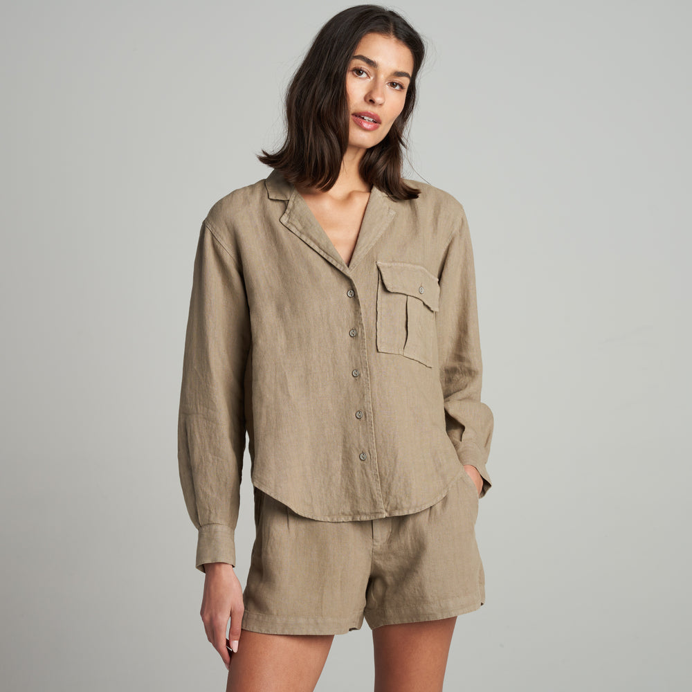 Womens Edith Long Sleeve Linen Shirt WWTP0014 Harvest