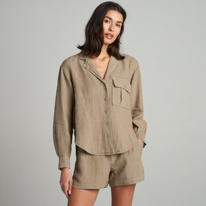 Womens Edith Long Sleeve Linen Shirt WWTP0014 Harvest