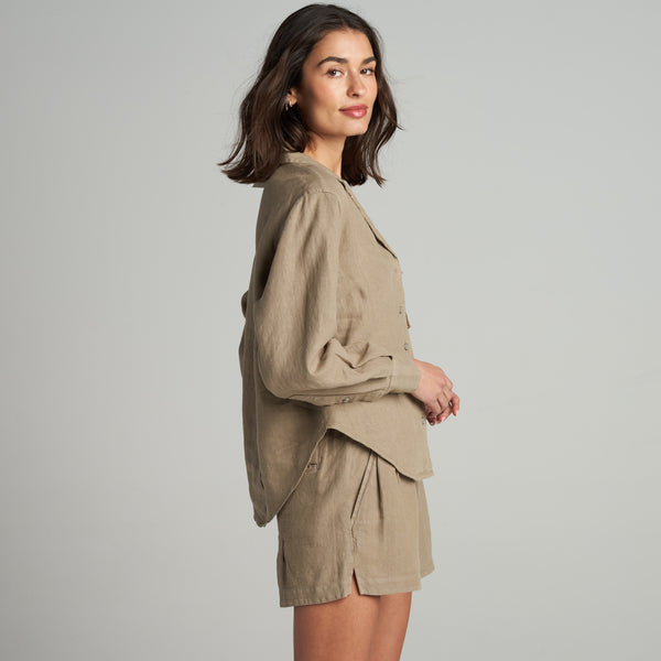 Womens Edith Long Sleeve Linen Shirt WWTP0014 Harvest