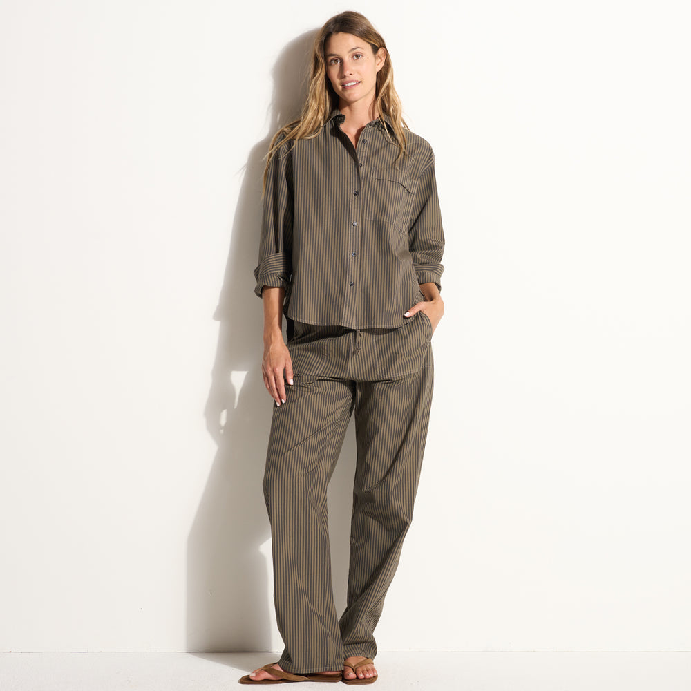 Womens Elliott Oversized Stripe Poplin Shirt WWTP0015 Sparrow Stripe