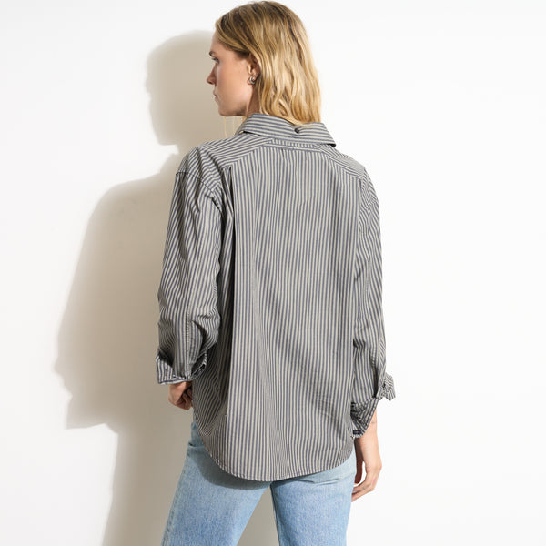 Womens Elliott Oversized Stripe Poplin Shirt WWTP0015 Ashen Stripe