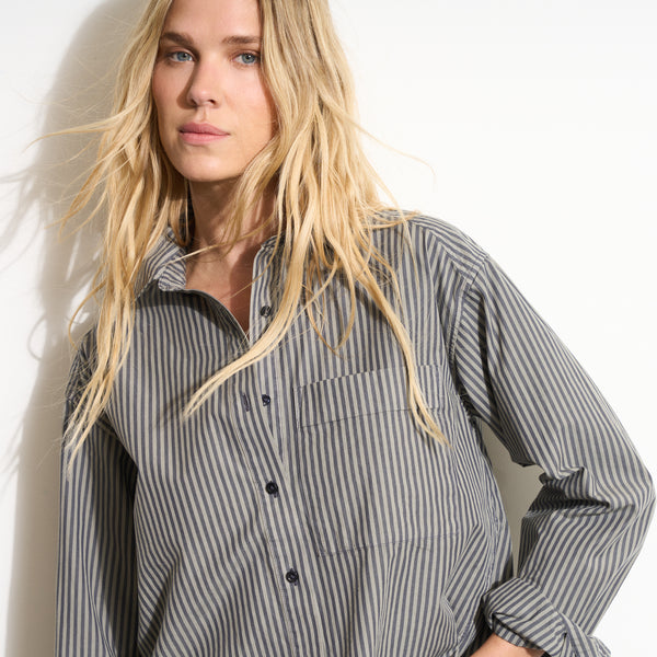 Womens Elliott Oversized Stripe Poplin Shirt WWTP0015 Ashen Stripe