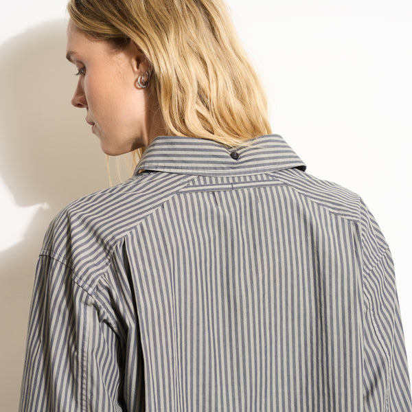 Womens Elliott Oversized Stripe Poplin Shirt WWTP0015 Ashen Stripe