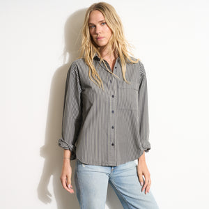 Womens Elliott Oversized Stripe Poplin Shirt WWTP0015 Ashen Stripe