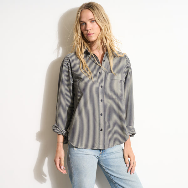 Womens Elliott Oversized Stripe Poplin Shirt WWTP0015 Ashen Stripe