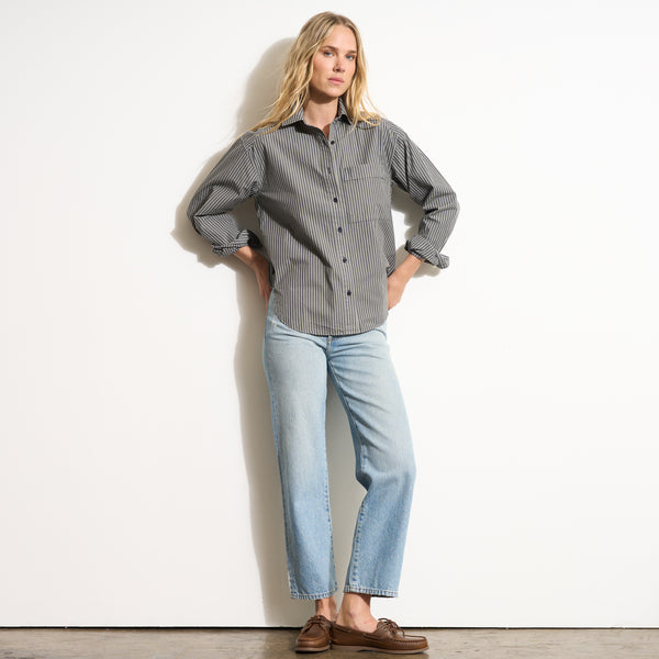 Womens Elliott Oversized Stripe Poplin Shirt WWTP0015 Ashen Stripe