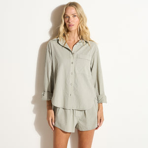 Womens Elliot Oversized Slub Stripe Shirt WWTP0015SS Ashen