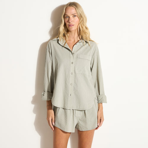Womens Elliot Oversized Slub Stripe Shirt WWTP0015SS Ashen