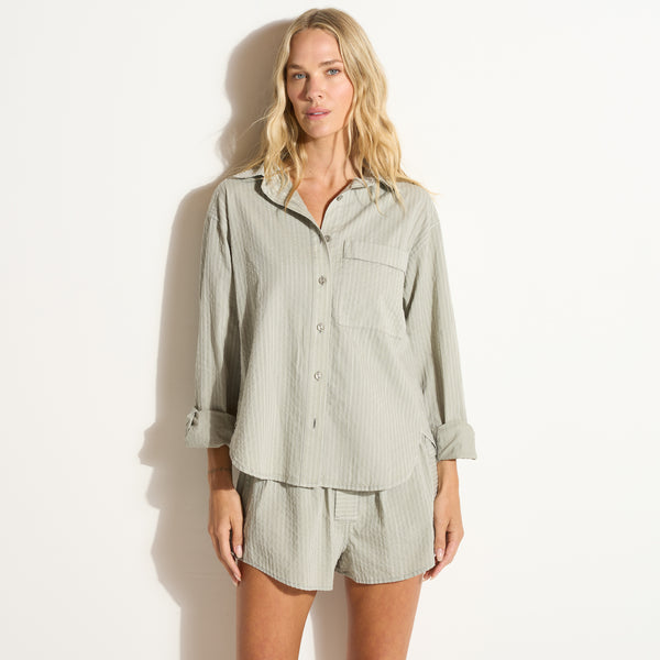 Womens Elliot Oversized Slub Stripe Shirt WWTP0015SS Ashen