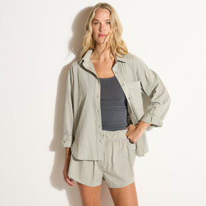Womens Elliot Oversized Slub Stripe Shirt WWTP0015SS Ashen