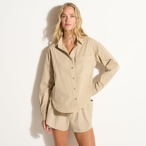 Womens Elliot Oversized Slub Stripe Shirt WWTP0015SS Palo Santo