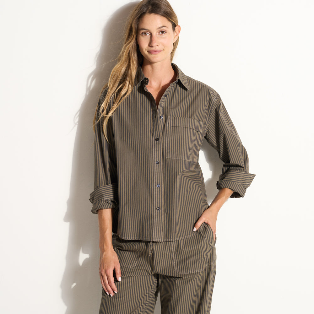 Womens Elliott Oversized Stripe Poplin Shirt WWTP0015 Sparrow Stripe