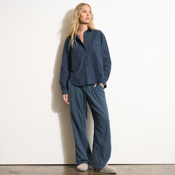 Womens Elliott Oversized Stripe Poplin Shirt WWTP0015 Seaport Stripe