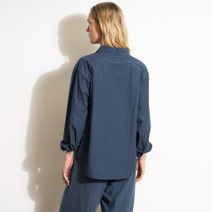 Womens Elliott Oversized Stripe Poplin Shirt WWTP0015 Seaport Stripe