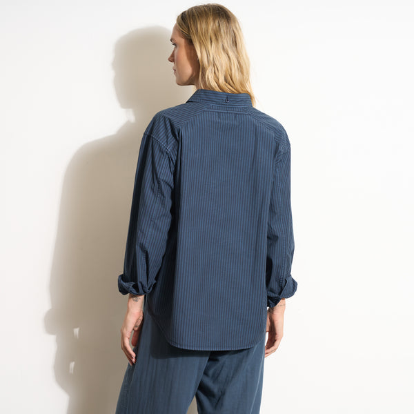 Womens Elliott Oversized Stripe Poplin Shirt WWTP0015 Seaport Stripe