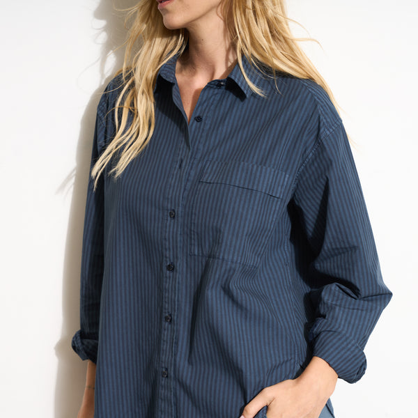 Womens Elliott Oversized Stripe Poplin Shirt WWTP0015 Seaport Stripe