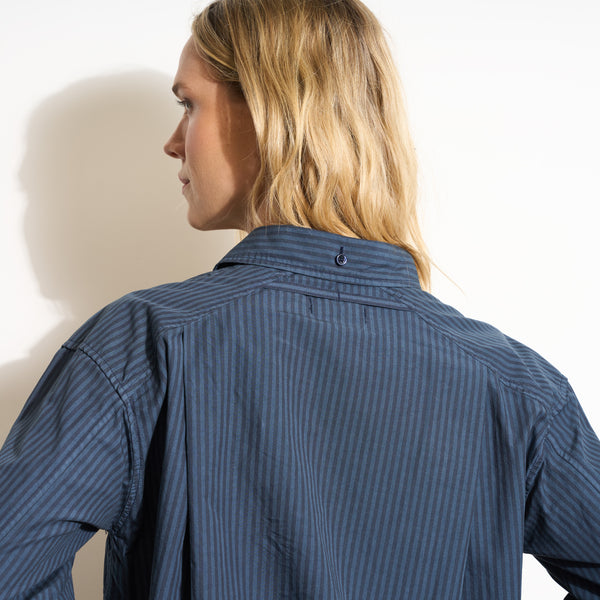 Womens Elliott Oversized Stripe Poplin Shirt WWTP0015 Seaport Stripe