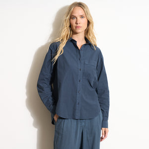 Womens Elliott Oversized Stripe Poplin Shirt WWTP0015 Seaport Stripe