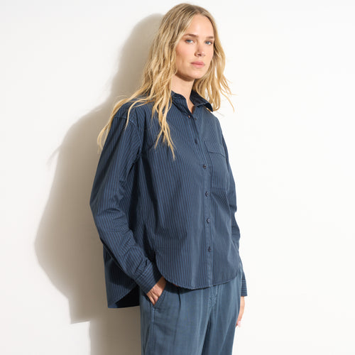 Womens Elliott Oversized Stripe Poplin Shirt WWTP0015 Seaport Stripe