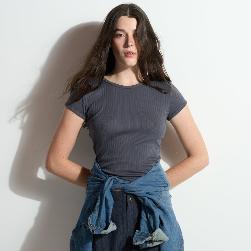 Womens Elodie Slim Rib Tee WKTP0025 Blue Dusk