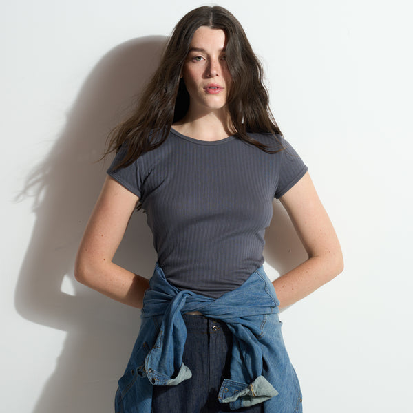 Womens Elodie Slim Rib Tee WKTP0025 Blue Dusk