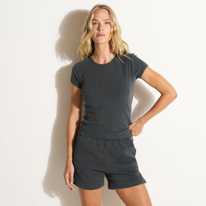 Womens Elodie Organic Slim Rib Tee WKTP0025OVS Blue Dusk