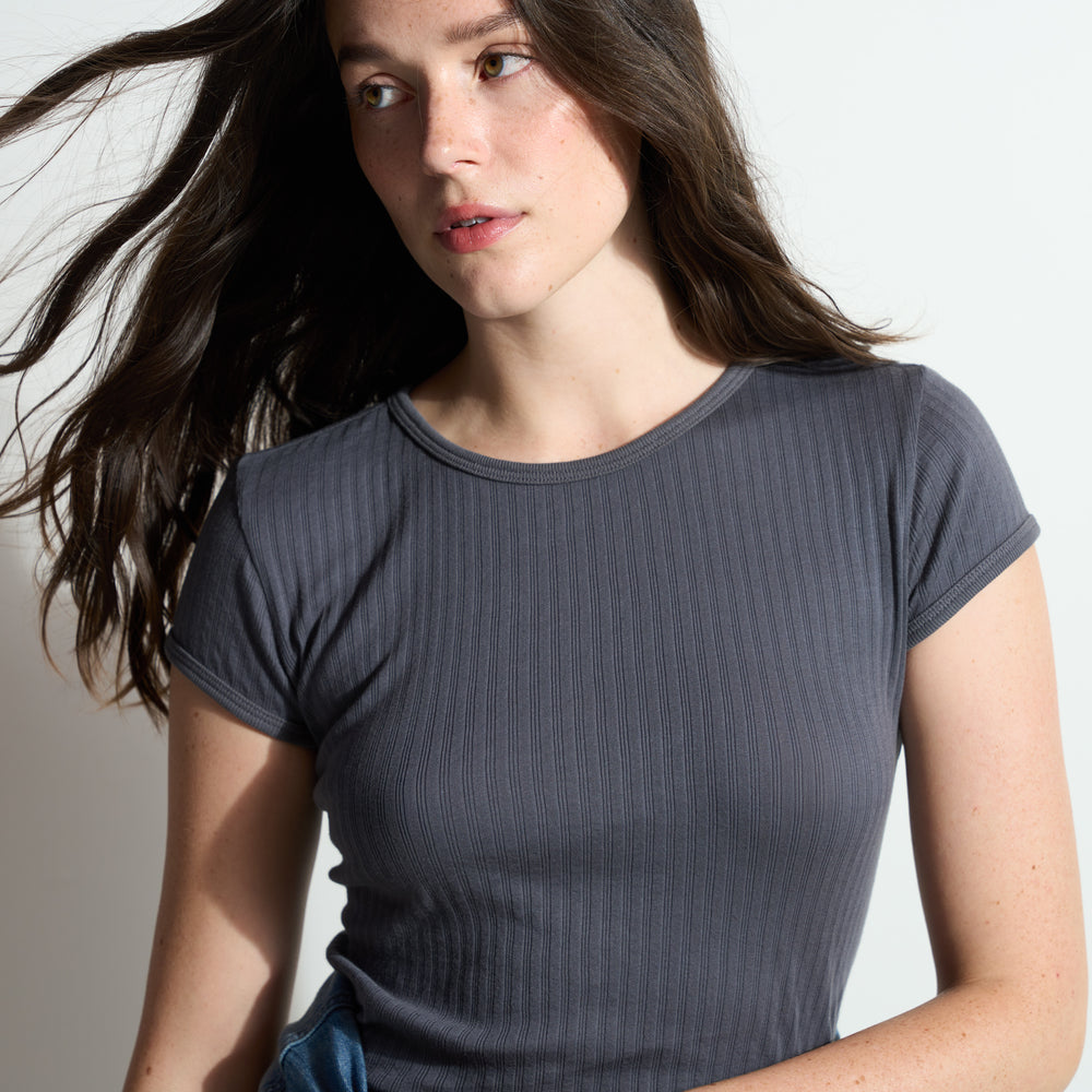 Womens Elodie Slim Rib Tee WKTP0025 Blue Dusk